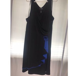 Black dress with blue accent and rosette